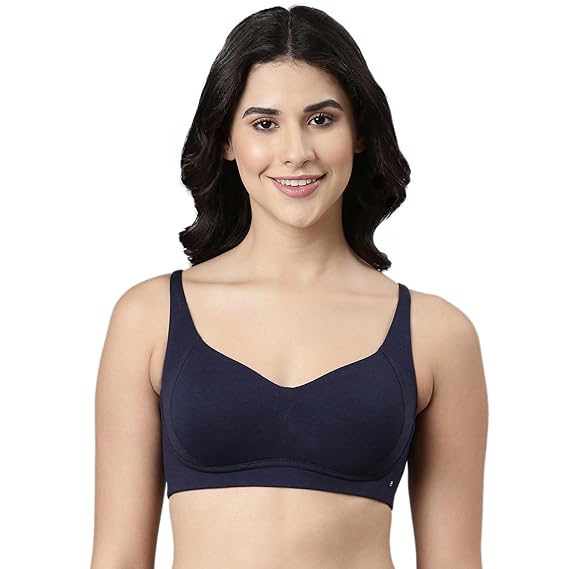 Enamor Women's Cotton Blend Non-Wired Everyday T-Shirt Bra – Padded, Full Coverage, Ultra-Soft, Breathable Bamboo Fabric, Pinch-Free